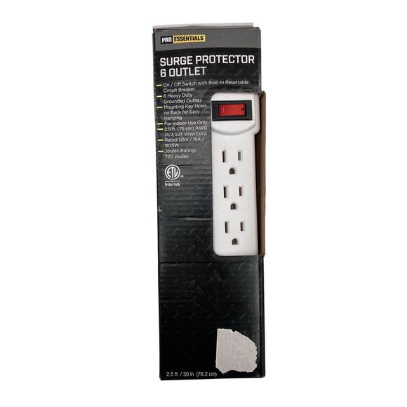 Pro Essentials 6 Outlet On / Off Switch 2.5 ft Indoor Use Surge Protector Plug - Picture 1 of 5